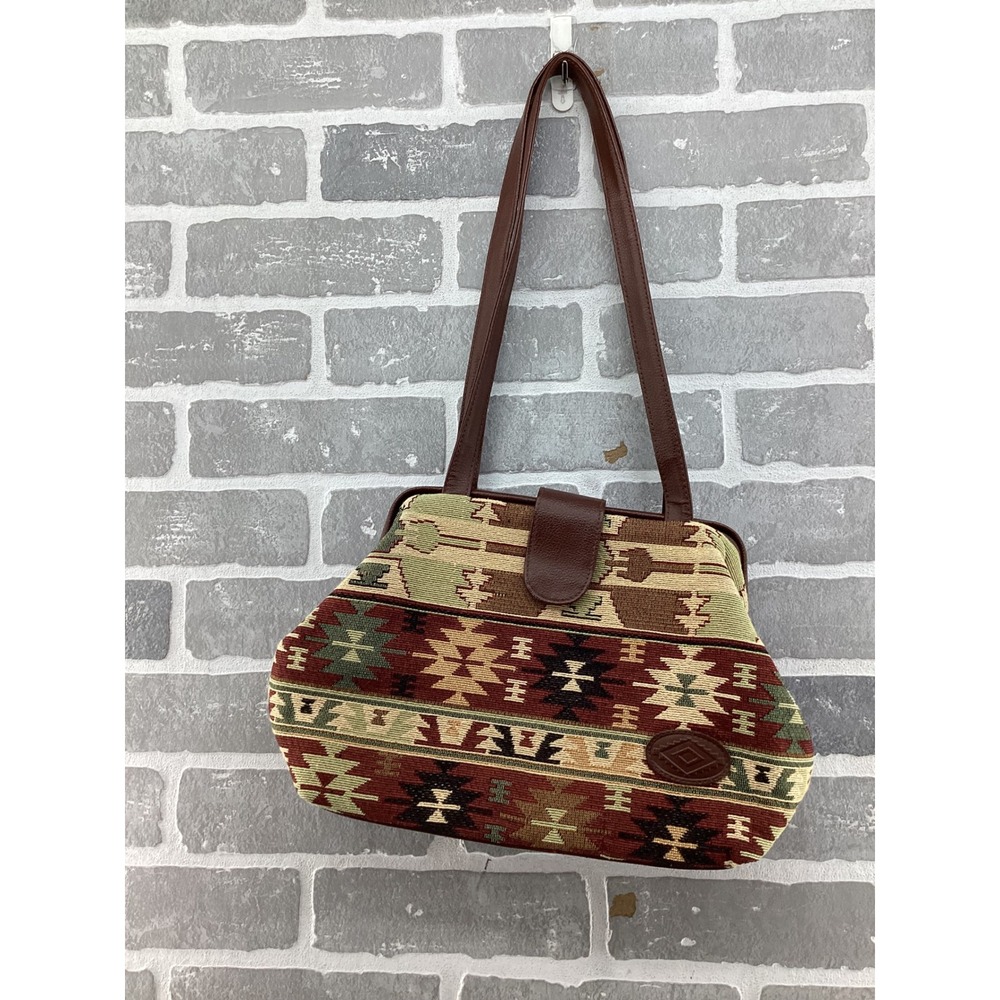 Mitzi Vintage Southwestern Tapestry Shoulder Bag Brown Earth Tone Boho Geometric